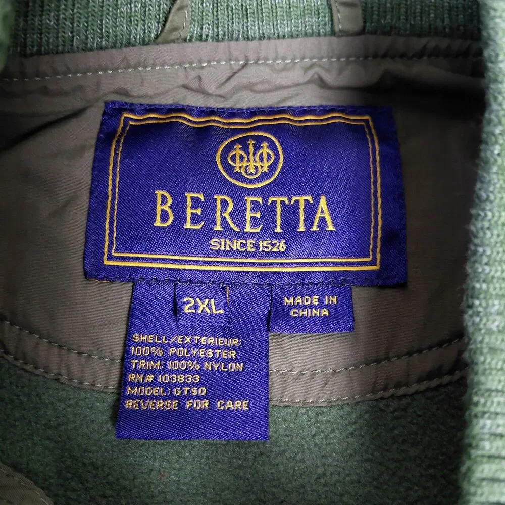 Beretta Fleece Shooting Jacket Mens 2XL XXL Green Full Zip Up Warm Hunting